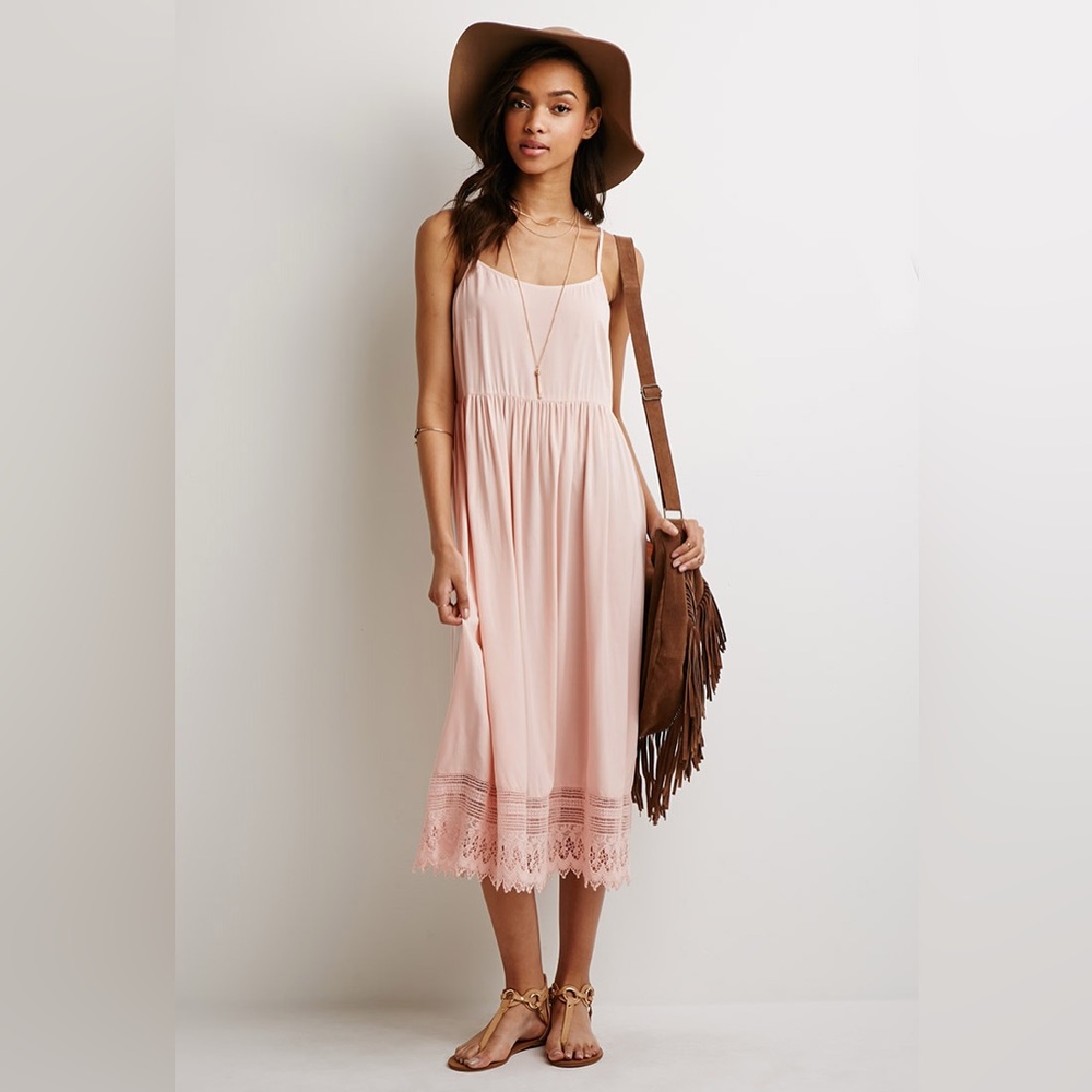 Forever 21 Women’s Crochet-Trimmed Maxi Dress Color:Pink Size: Small